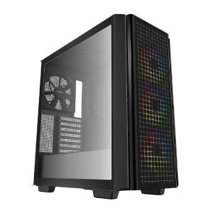 DeepCool CG540 Mid-Tower ATX Case (Black), Tempered Glass Front and Side Panels, 3  ARGB Fans, 1 Rear Black Fan, ￼